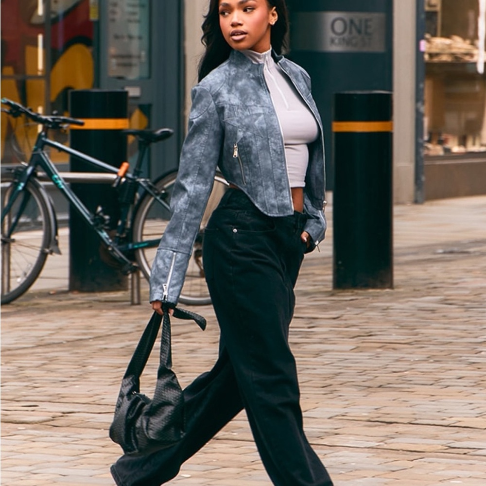 PrettyLittleThing Gray Cropped Jacket